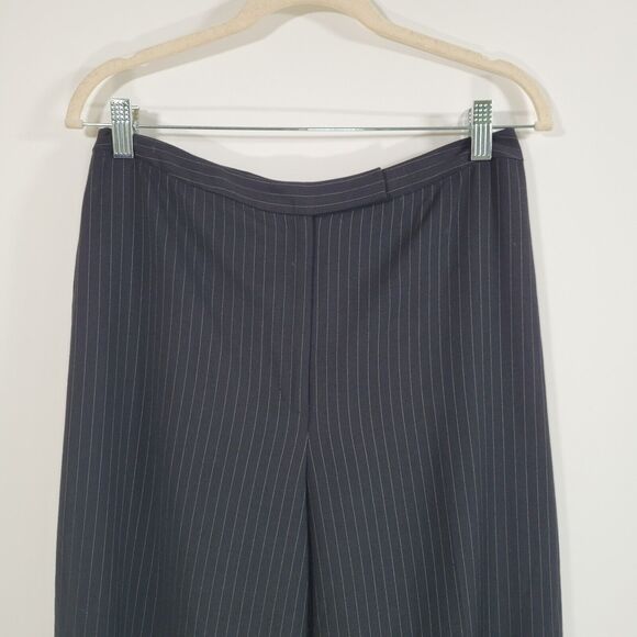 LOFT STRETCH Wool Wide Leg Pants Size 12 Pinstripe High Rise Lined Career Dressy - Picture 5 of 9